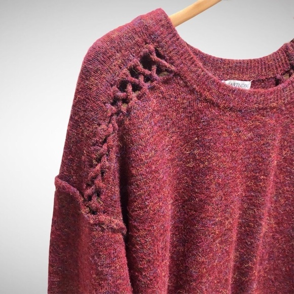 Heartloom Anthropologie Sweater Lattice Shoulder Design Red Size Large - Picture 5 of 11